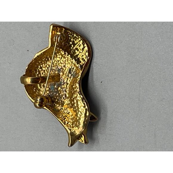 Costume Jewelry brooch red and black hat sparkling red gold trim 2" wide READ - Picture 5 of 6